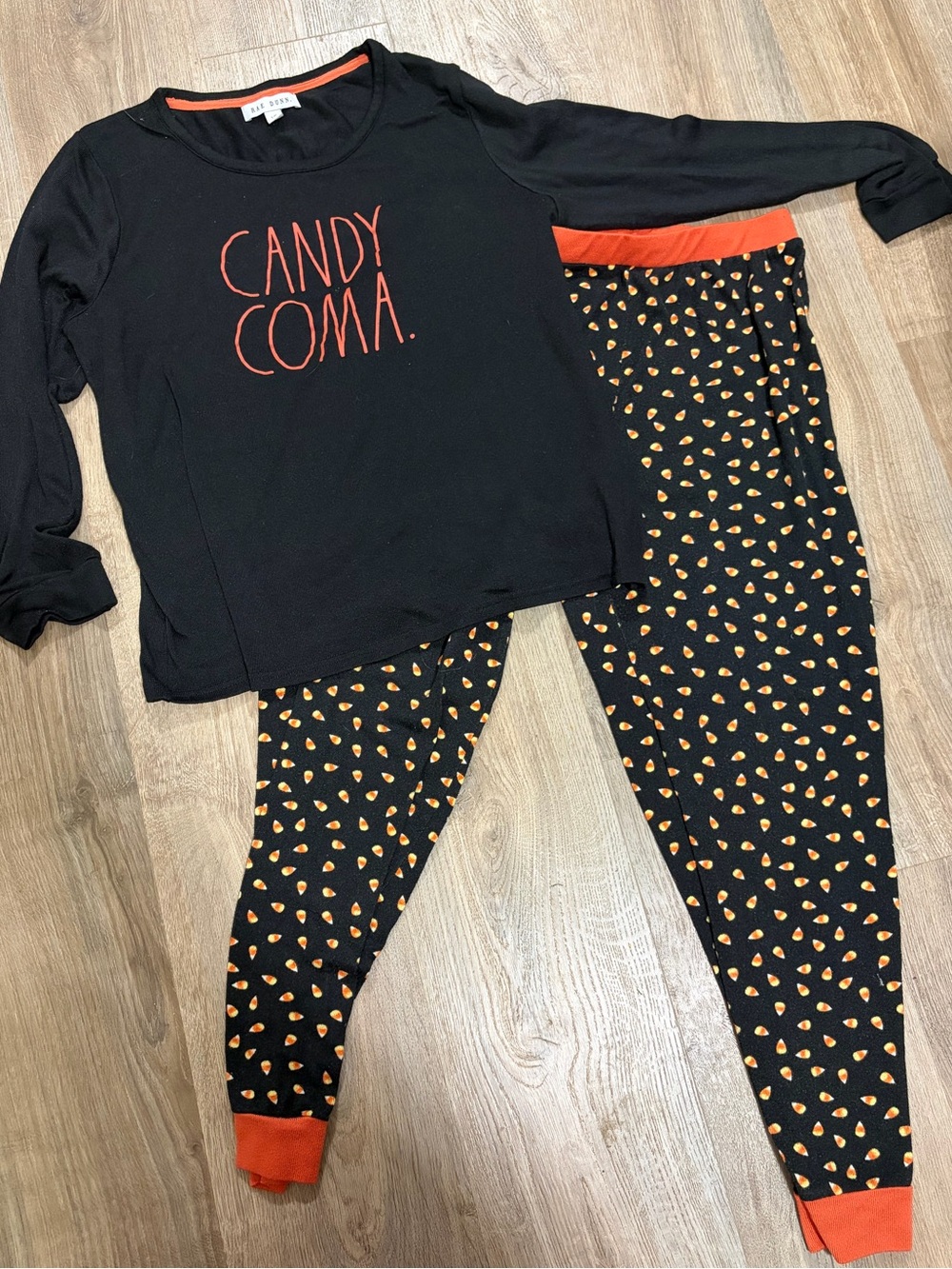 Rae Dunn Black and Orange Candy Corn Pajama Set